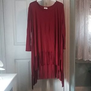 Boho Style Oversized Tee with Fringe Hemline